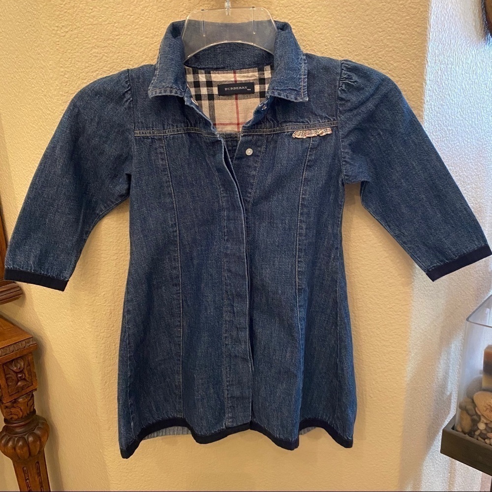 Auth Vintage BURBERRY Girls Toddler Blue Denim Button Dress Jacket Size 18M